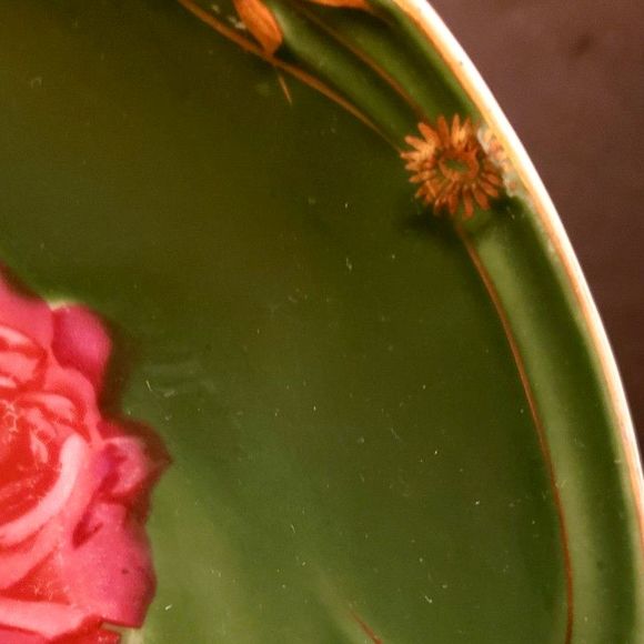 Bavaria Round Platter Porcelain Plate Pink Yellow Roses Green Gold Vintage - Picture 10 of 10